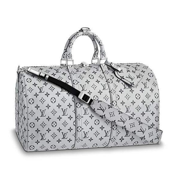 Louis Vuitton Keepall Bandouliere 50 Metallic Silver Monogram Weekend Travel Bag - Picture 1 of 11